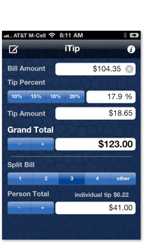 iTip is the perfect iPhone
or iPod touch tipping app. 

￼